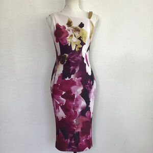 DONNAKARAN NEWYORK Women Elegant StOne Shoulder Dress Size 2 White Purple Floral